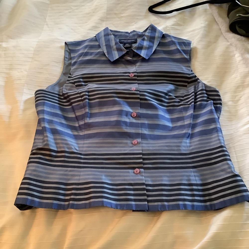 Silk sleeveless top.  NWOTS. Shades of blue stripe. - Picture 4 of 4